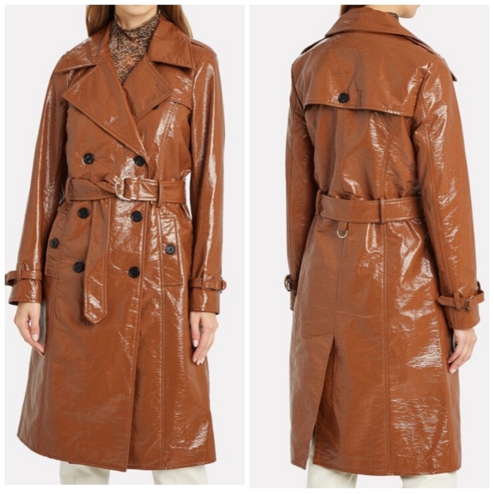 Veronica Beard Finnick Dickey Trench Coat Patent Brown Tan Size 10 - Picture 2 of 7